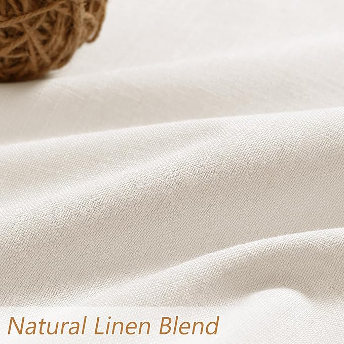Guken Ivory 100% Blackout Linen Curtains 92 Inch Length 2 Panels Set for Living Room Bedroom Back Tab Thermal Insulated Black Out Drapes Room Darkening Farmhouse Window Curtains 92 Inches Long