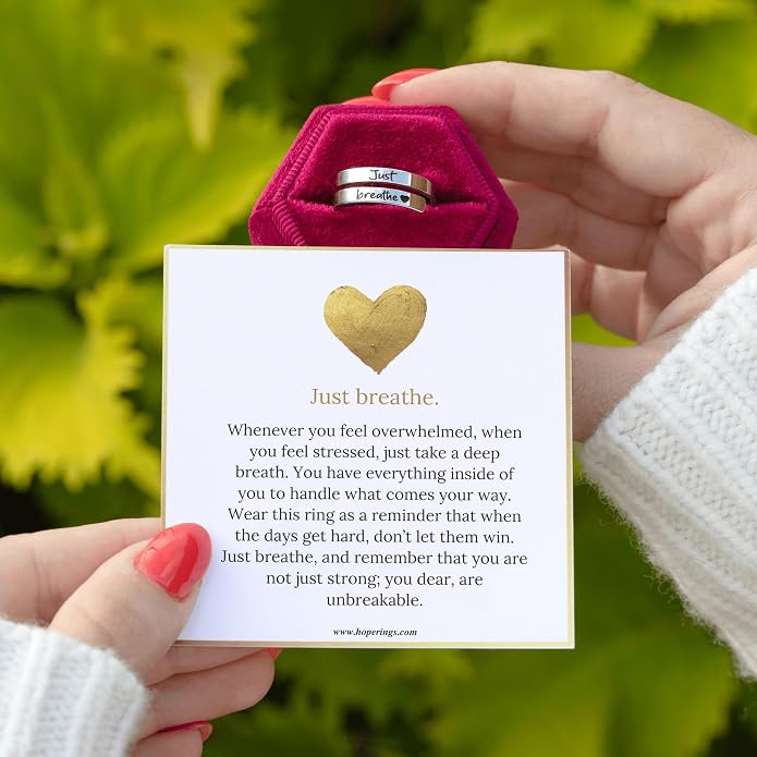 Hope Rings – Just Breathe Ring (1 Pcs) – Adjustable Tarnish-Free 999 pure silver & 304 Stainless steel Ring – Heartfelt Gifts for Women – Grief, Loss, Emotion