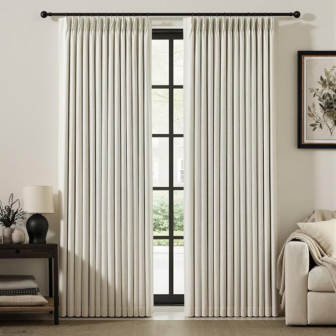 IVAPUPU Natural Linen Blend Pinch Pleated Blackout Curtains for Bedroom - Black Out Curtains 72 Inch 2 Panels for Living Room Darkening Thermal Insulated Thick Window Curtain Drapes with 16pc Hooks