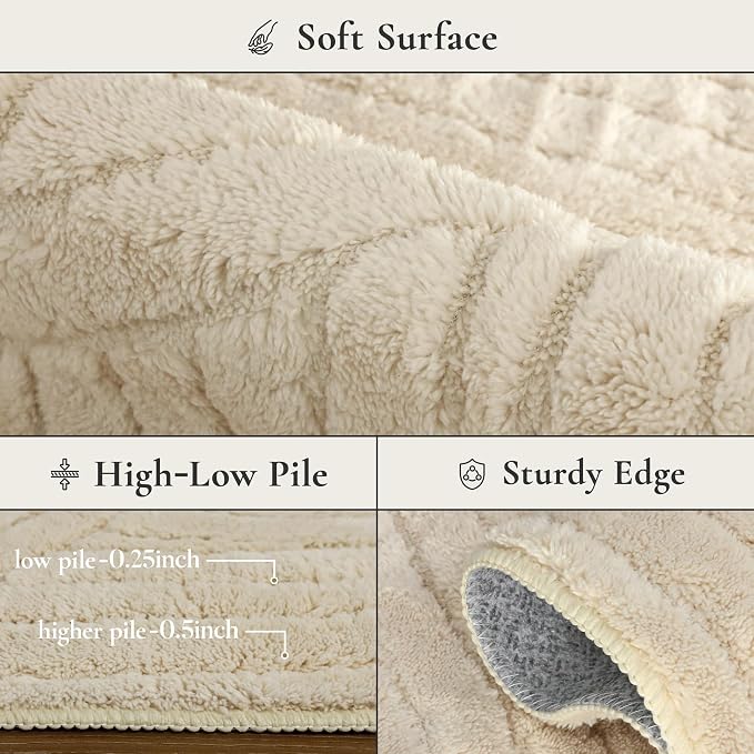 GENIMO Soft Washable Area Rugs 5x7, 3D Modern Line Design Rugs for Living Room, High-Low Pile Textured Non Slip Fuzzy Shag Carpet, Non-Shedding Stain Resistant Beige Carpet for Bedroom, Dining Room