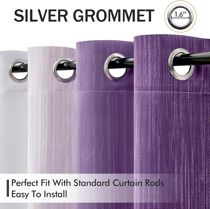 MIULEE Purple and Greyish White Ombre Blackout Curtains, Full Room Darkening Thermal Insulated 54 Inches Long Drapes for Bedroom/Living Room Grommet Window Treatments Modern 52Wx54L, Set of 2