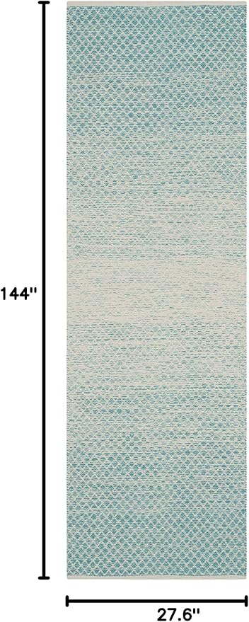 SAFAVIEH Montauk Collection Runner Rug - 2'3" x 12', Turquoise & Ivory, Handmade Cotton, Ideal for High Traffic Areas in Living Room, Bedroom (MTK601E)
