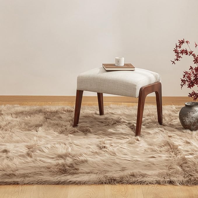 Ashler faux fur rug, Fluffy Shaggy Area Rug Ultra Soft 3 x 5 Feet Rectangle Fur Rug Beige Fuzzy Rug Machine Washable Shag Rug, Nursery Decor Throw Rugs for Bedroom, kids room, Living Room