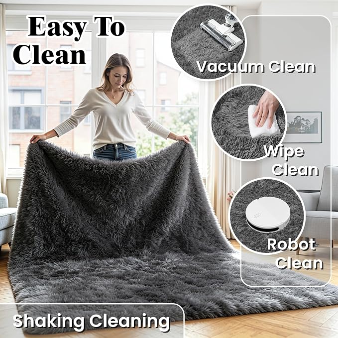 4x6 Area Rug for Living Room, Ultra Soft Fluffy Grey Rugs for Bedroom, Non Slip Large Shag Carpet, Fuzzy Plush Nursery Rug, Thick Washable Indoor Floor Carpets for Kids Office Dorm Home Decor