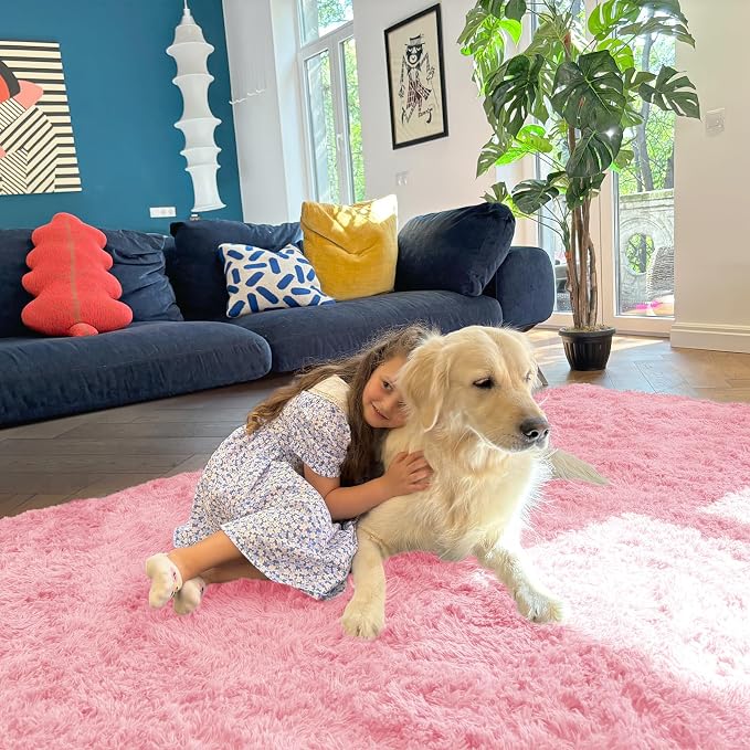 OLANLY 2x4 Machine Washable Runner Rugs for Hallway, Soft Fluffy Shaggy Bedside Rugs for Bedroom, Living Room, Indoor Floor Carpet for Kids Girls and Boys, Nursery Rooms, Home Decor Aesthetic, Pink