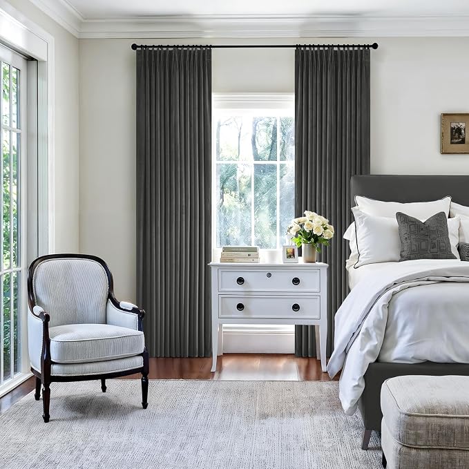 MIULEE Gray Velvet Curtains 108 inches Long, Pinch Pleated Blackout Drapes with Hooks, Thermal Insulated Pinch Pleat Panels for Bedroom Living Room, 2 Panels