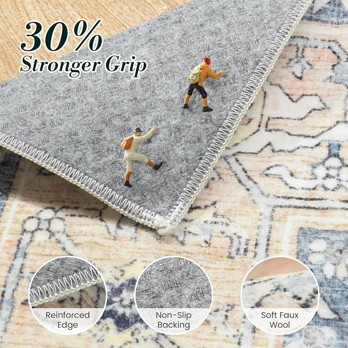 5x7 Bedroom Rug - Boho Aesthetic Floral Beige and Orange, Washable Low Pile Non-Slip Carpet, Stain Resistant Area Rugs for Under Bed, Large Entryway, Kitchen, Playroom, Bed Room, Living Room