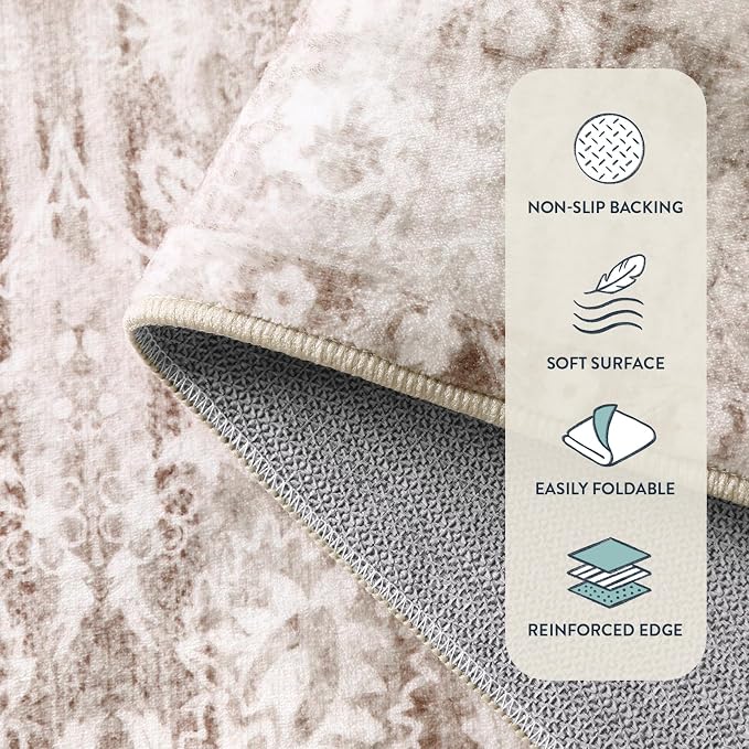 Lahome Runner Rug for Hallway 2.5x10, Washable Kitchen Runner Rugs | Ultra-Thin Non Slip, Neutral Boho Print Long Farmhouse Indoor Carpet Runner for Entryway 10ft Aube (Taupe, 2'5''x10')