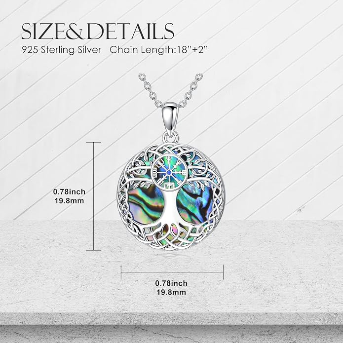 Tree of Life Necklace 925 Sterling Silver Abalone Shell Celtic Knot Tree Pendant Necklace Jewelry Gifts for Women Birthday Christmas