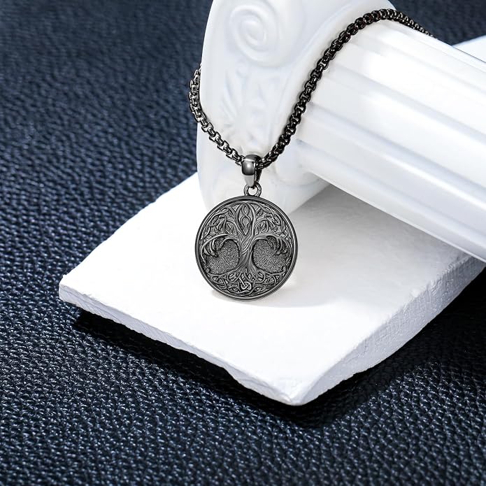 Tree of Life Necklace 925 Sterling Silver Round Tree of Life Pendant Jewelry for Men Women, w/Stainless Steel Chain 22''+2''