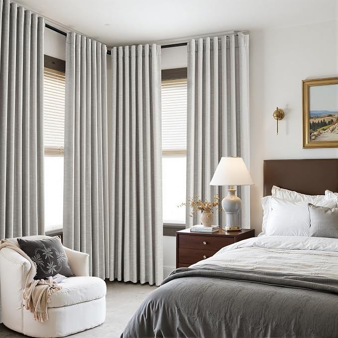 Topfinel Grey Beige Blackout 102 Inch Long Linen Curtains for Bedroom Living Room Darkening, Rod Pocket & Back Tabs Privacy Protection Curtains Minimalist Living Room Drapes Grey Beige 52" W*102" L