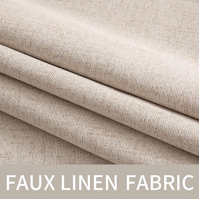 MIULEE Linen Texture Curtains Soild 100% Blackout Thermal Insulated Natural Beige Curtains Grommet Room Darkening Drapes for Living Room Bedroom 42 x 63 (2 Panels)