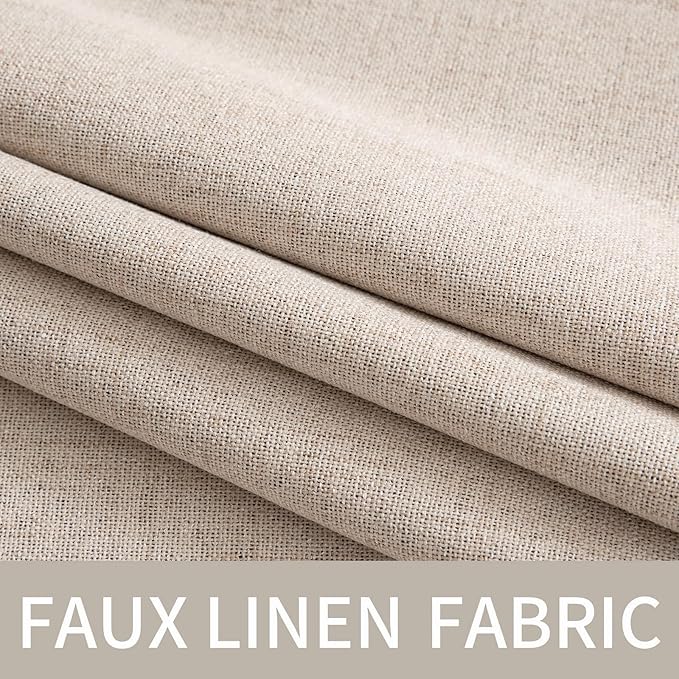 MIULEE 100% Blackout Linen Textured Curtains for Bedroom Solid Thermal Insulated Natural Beige Grommet Room Darkening Curtains & Drapes Luxury Decor for Living Room 52 x 96 Inch (2 Panels)