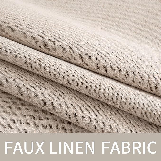 MIULEE Linen Textured Curtains for Bedroom Solid 100% Blackout Thermal Insulated Natural Beige Grommet Room Darkening Curtains & Drapes Luxury Decor for Living Room 52 x 45 Inch (2 Panels)