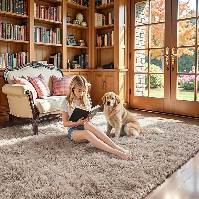 Rugs for Bedroom 4x6, Alfombras para Salas Shag Plush Soft Area Rug, Shaggy Carpets for Livingroom,Home Decor Aesthetic(Beige, 4 x 6)