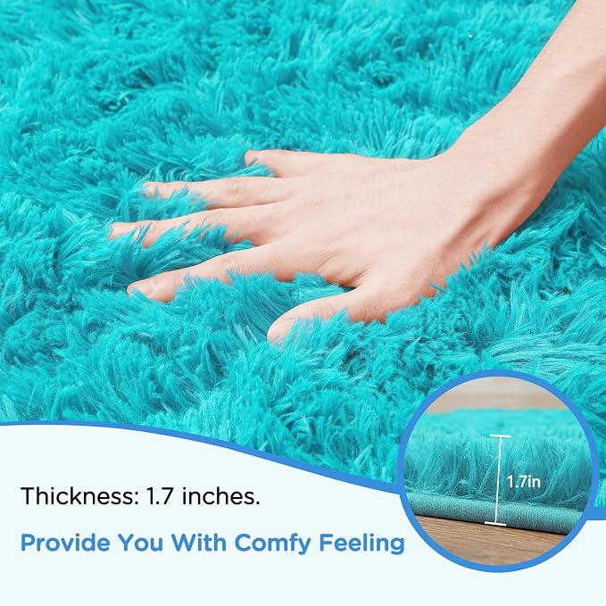 Teal Fluffy Shag Area Rug for Bedroom Living Room Nursery, 4x6 | Ultra Soft Comfy, Fuzzy Shaggy Plush Carpet for Kids Boys Girls Teen Dorm, Modern Indoor Home Decor, Upgrade Non-Slip