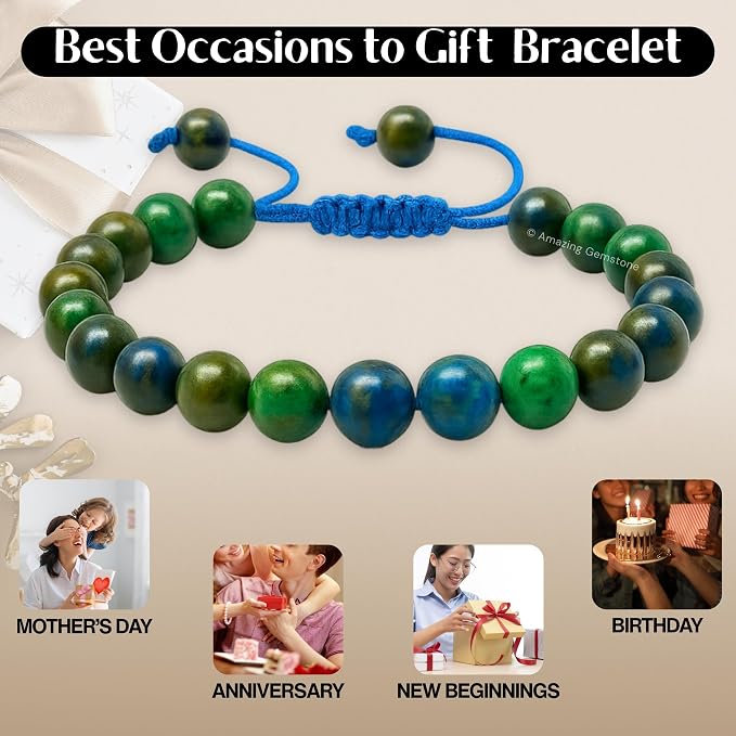 Amazing Gemstone Azurite Bracelet for Women Men's Gifts - Protection Healing Crystal Bracelet - 8mm Gemstone Beaded Adjustable Bracelet Pulseras para Hombres Mujer Stocking Stuffers