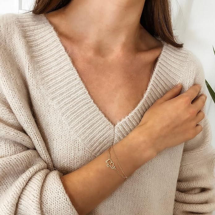 Dainty Gold Bracelets for Women, 14K Gold Plated Adjustable Layered Beads Bracelet Cute Evil Eye Oval Chain Pearl Bar Turtle Gold Bracelets for Women Jewelry