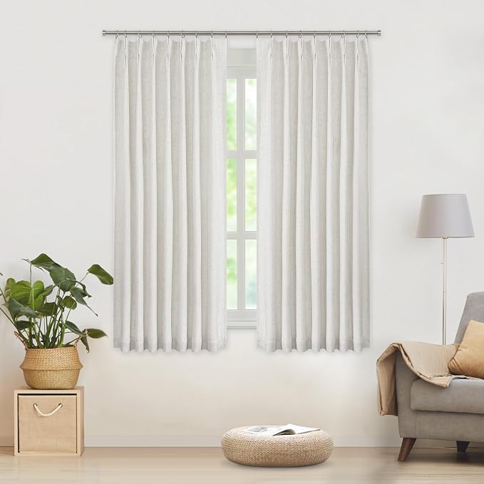 WEST LAKE Bailey Linen Pinch Pleated Full Blackout Window Curtains 63 Inch | Rustic Textured Panels with Back Tab,Thermal Insulated Window Treatment for Bedroom,Living Room,40"Wx63"Lx2,Natural