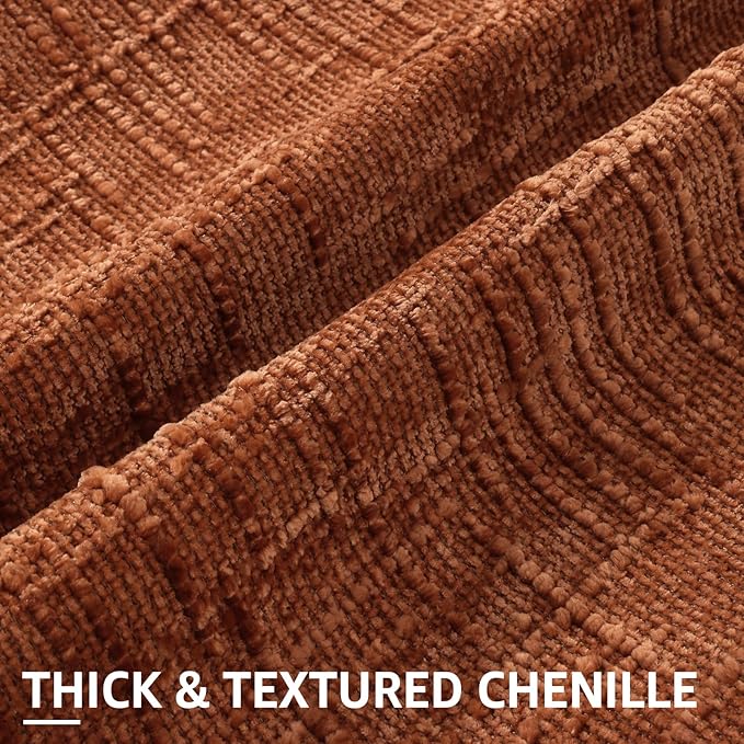 decorUhome Textured Chenille Throw Pillow Covers 16x16 Set of 2 Rust | Fall Modern Farmhouse Soft Cozy Slubby Couch Pillow Cases Boho Decorative Pillow Cases for Bed Sofa Living Room Home Decor