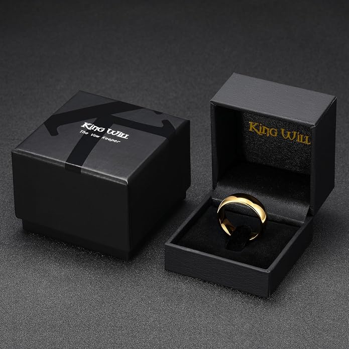 King Will Tungsten Carbide Wedding Band for Men Women-4/6/8mm Width 14K Gold Plated Tungsten Wedding Ring Matte Brushed & High Polished Style Comfort Fit Wedding Band Size 6-14