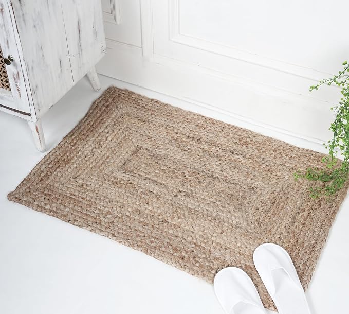 RAJRANG Natural Jute Area Rug 2 x 3 Feet - Reversible Braided Farmhouse Rectangular Rugs for Entryway, Front Door, Home Decor