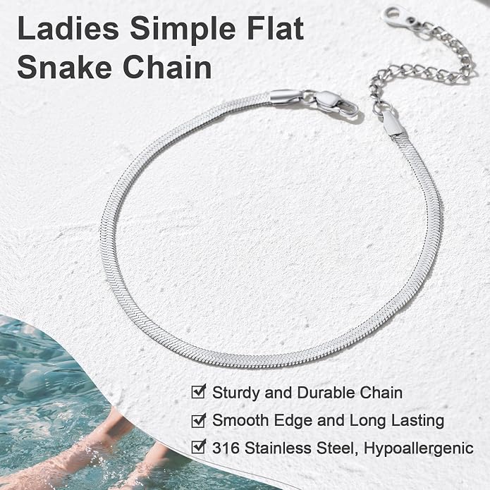 GoldChic Adjustbale Link Chain Anklet for Women Summer Jewelry, 316L Stainless Steel Figaro/Wheat/Twist Rope/Cuban Foot Bracelet-Waterproof, Resizable 9"-12" (Gift Box Included)
