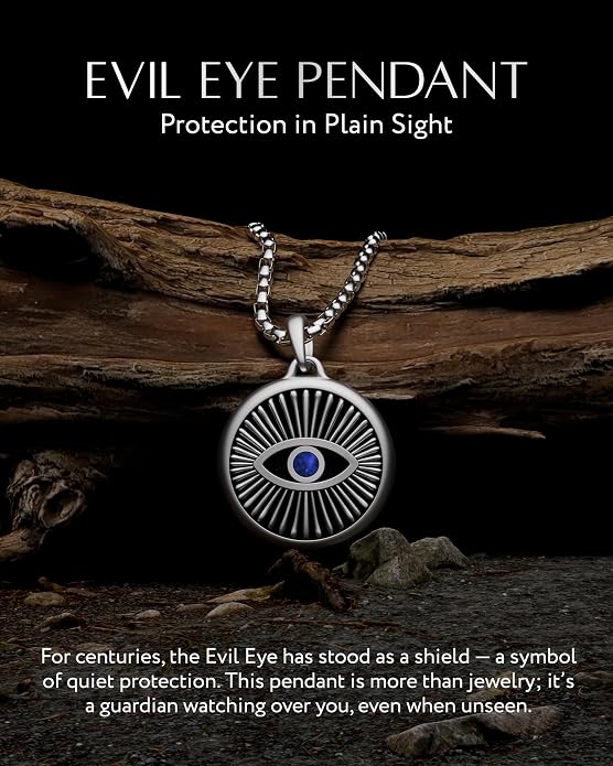 RTZN® Pendant Necklace for Men – Premium Stainless Steel Silver Pendant Necklace with 22" Chain – Waterproof & Non-Tarnish Small Pendants for Men – Bold Symbols of Strength & Legacy