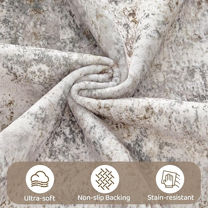UERMEI 11x14 Area Rug Living Room Rugs - Washable Neutral Modern Abstract Soft Thin Large Rug Indoor Floor No Slip Rug Carpet for Bedroom Under Dining Table Home Office Decor - Brown Grey