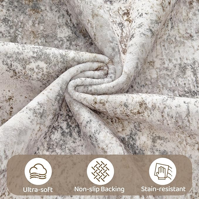 UERMEI 7x9 Area Rug Living Room Rugs - Washable Neutral Modern Abstract Soft Thin Large Rug Indoor Floor No Slip Rug Carpet for Bedroom Under Dining Table Home Office Decor - Brown Grey
