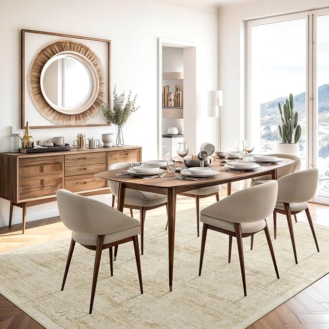 Soalmost Washable Area Rug 9x12, Large Soft Rugs for Living Room Vintage Beige Rug 9x12 Area Rugs for Bedroom Dining Room Floral Non-Slip Thin Rug