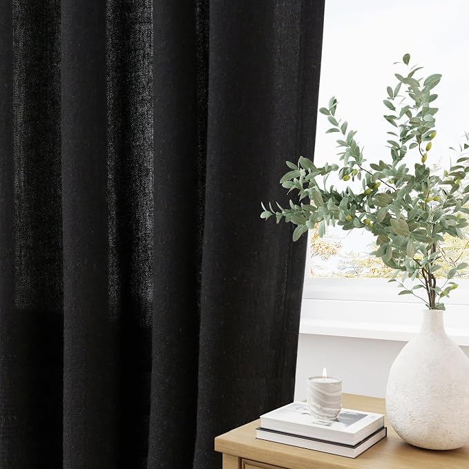 Aersas Linen Black Pinch Pleated 102 Inch Curtains 2 Panels for Living Room Modern Curtains 102 Inches Long Pinch Pleat Drape for Track System Light Filtering Semi Sheer Curtain for Dining Bedroom
