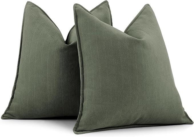 ZWJD Army Green Pillow Covers 24x24Set of 2 Chenille Throw Pillow Covers with Elegant Design Soft and Luxurious Decorative Pillows for Couch, Bed, Home Decor