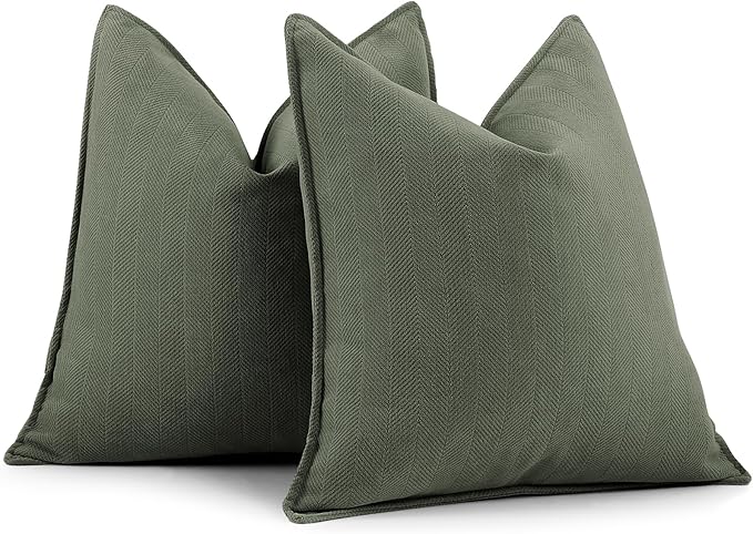 ZWJD Army Green Pillow Covers 20x20 Set of 2 Chenille Throw Pillow Covers with Elegant Design Soft and Luxurious Decorative Pillows for Couch, Bed, Home Decor