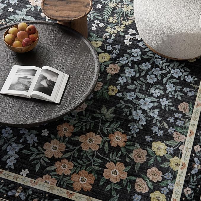 9x12 Rugs for Living Room: Washable Area Rugs for Bedroom Vintage Stain Resistant Non Slip Low Pile Large Carpet Rug for Kitchen Dining Room Farmhouse Kids Room Nursery
