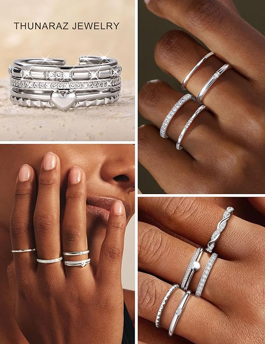 THUNARAZ Gold Stackable Rings for Women Non Tarnish Open Adjustable 14K Gold Plated Rings Trendy Stack Cubic Zirconia Thin Thumb Ring Set Minimalist Dainty Statement Band Ring