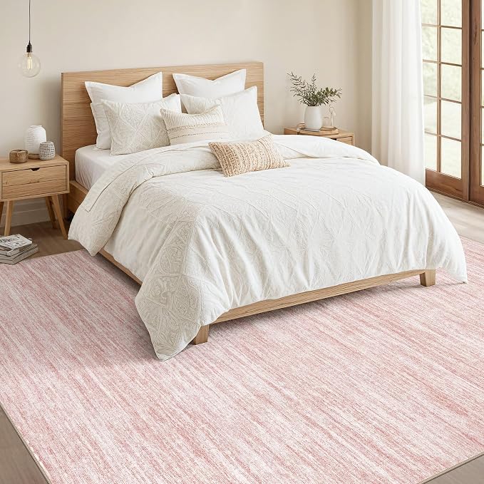 Nakagishi 5X7 Area Rugs Living Room: Washable Large Vintage Rug Neutral Non-Slip Soft Stain Resistant Indoor Carpet for Bedroom Nursery Dining Room Office Playroom - Pink-01
