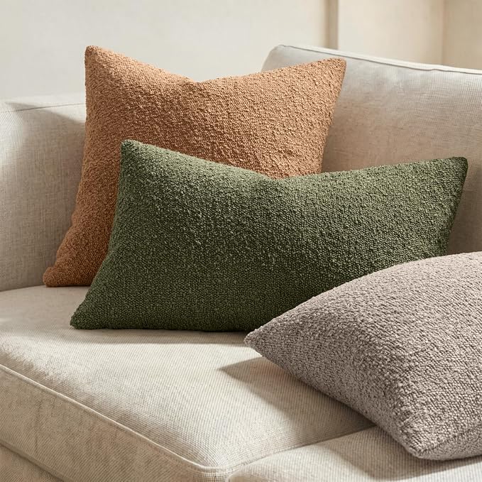 MIULEE 20x20 Decorative Lumbar Boucle Couch Pillow Covers Moss Green | Set of 2 Textured Neutral Throw Pillow Covers, Accent Solid Pillowcases, Sofa Living Room Home Decor