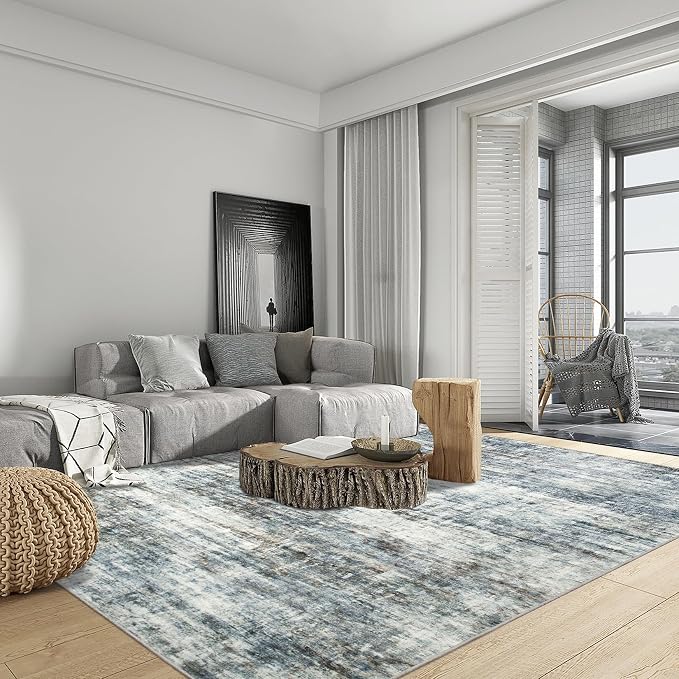 10x14 Area Rugs Washable Rug: Modern Abstract Living Room Rug Soft Anti-Skid Thin Carpet Indoor Floor Non-Shedding Carpets for Bedroom Dining Room Farmhouse Nursery Home Office Blue Multi