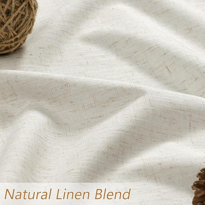 Guken Extra Wide 100% Blackout Linen Curtains for Bedroom 96 Inch Long Ceiling to Floor 8 FT Natural Cream Black Out Curtain Back Tab Room Darkening Window Drapes 1 Panel Beige Ivory 70x96
