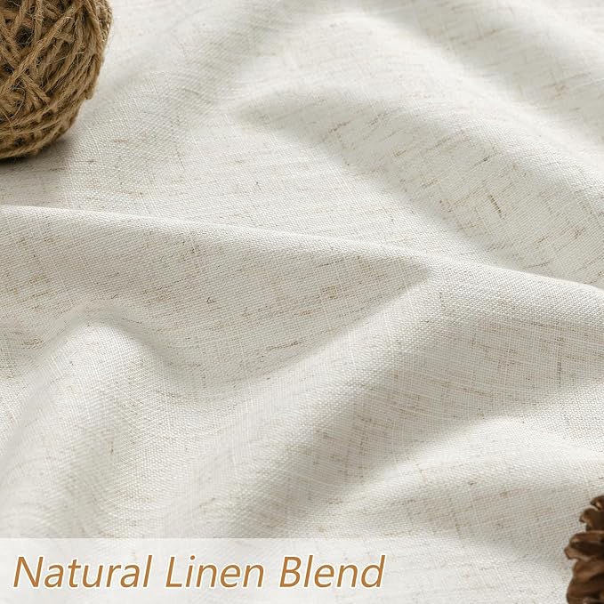 Guken 100% Blackout Linen Curtains for Bedroom 63 Inches Long Natural Cream Black Out Curtain Back Tab Thermal Insulated Room Darkening Window Drapes for Living Room 2 Panels Beige Ivory 42x63