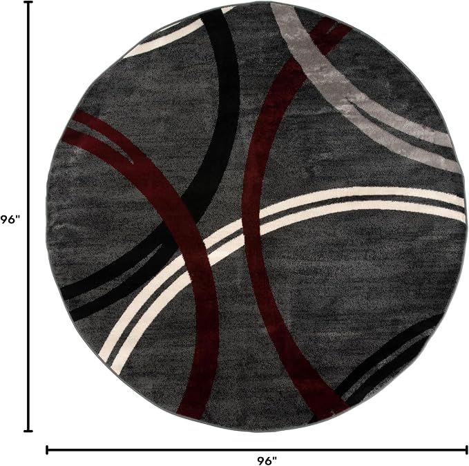 Rugshop Wavy Circles Modern Non-Shedding Living Room Round Rug Red 8'