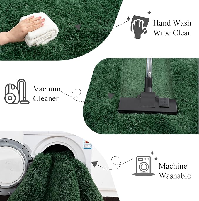 Large Area Rugs for Living Room Bedroom 4x6 Dark Green Shag Rugs | Ultra Soft Fluffy Shaggy Plush Fuzzy Modern Indoor Throw Floor Carpet for Kids Girls Boys Dorm Nursery Home Decor Aesthetic