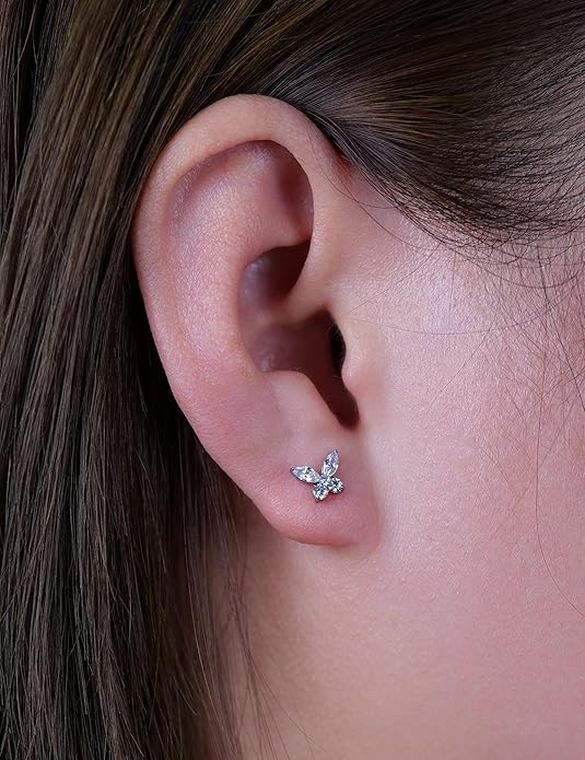 Limerencia 2Pcs 18g Titanium Internally Threaded Tragus Piercing Jewelry Nose Studs Flat Back Earrings Labret, Lip, Helix, Cartilage, Conch, Medusa Piercing for Women Men Sensitive Ears