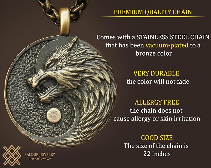 Yin Yang Necklace For Men Ancient Looking High Quality Pendant Jewelry - Yin Yang Gifts - Viking Jewelry for Men