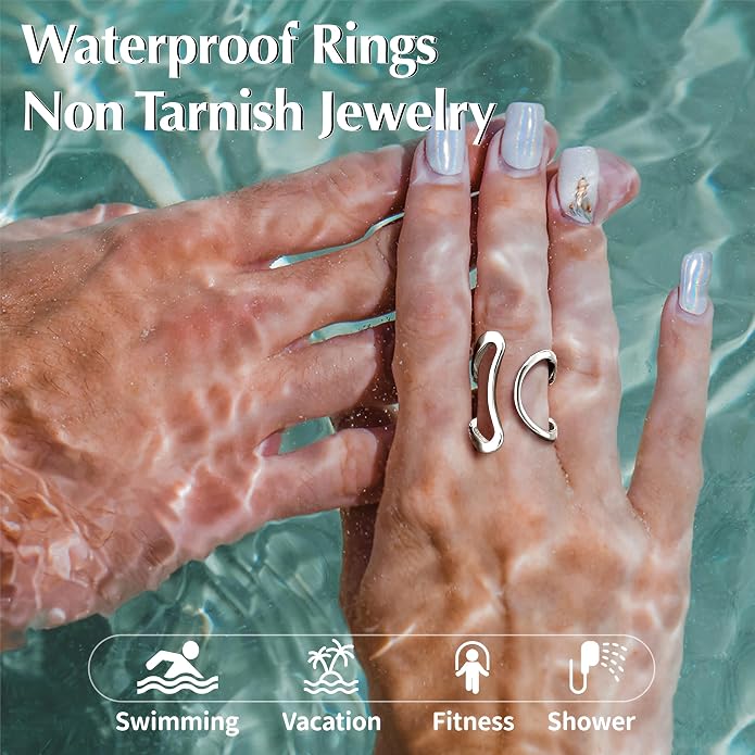 Gelbesty Waterproof Gold Statement Rings for Women, 14K Gold Plated Chunky Open Stackable Rings Non Tarnish Fashion Adjustable Stainless Steel Pinky Knuckle Signet Vintage Ring Jewelry Size 5-11