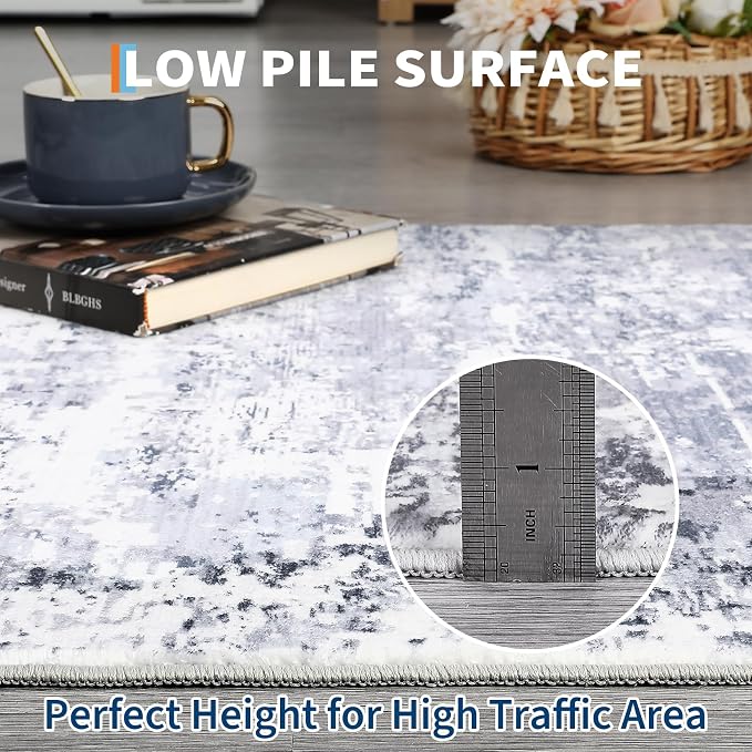 ROYHOME Modern Abstract Runner Rug 2x7 Washable Non Slip Stain Resistant Rug for Bedroom Living Room Non Shedding Low Pile Indoor Floor Cover,Light Grey