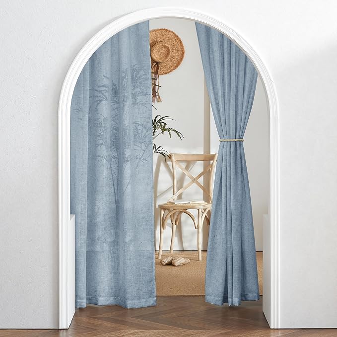 RYB HOME Light Filtering Curtains 95 inches Long 2 Panels Set, Privacy Protected Linen Blend Panels for Farmhouse/Living Room/Dining Room, Dusty Blue, Width 52 inch