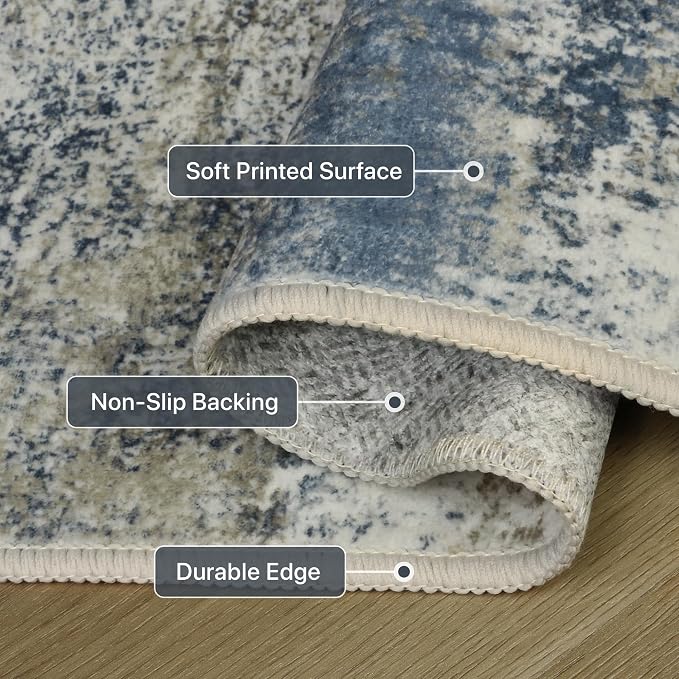 GENIMO Runner Rug Non Slip 2'6"x6', Washable Rug Runner for Hallways Kitchen, Abstract Modern Kitchen Rugs, Low Pile Lightweight Carpet Runners for Entryway, Bedroom, Laundry, Navy Blue