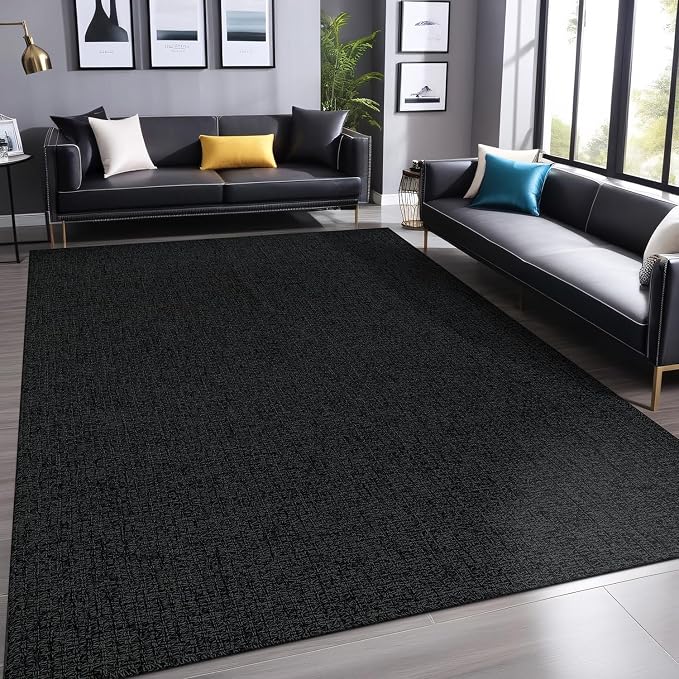 Luul Home Easy Jute Rugs 9x12 Dark Gray Color Living Room Indoor Outdoor Area Rug for Farmhouse Patio and Kitchen Rug High Traffic Washable Easy to Clean Solid Woven Design Outside Carpet (9 x 12)